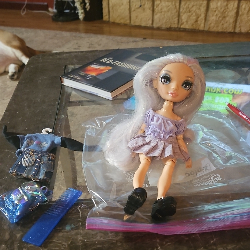 Stylish Doll with Silver Hair and Purple Outfit